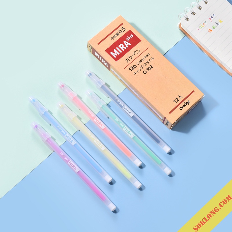 Bộ 12 bút gel Mira Full màu nét 0.5mm nét mượt cho học sinh và văn phòng