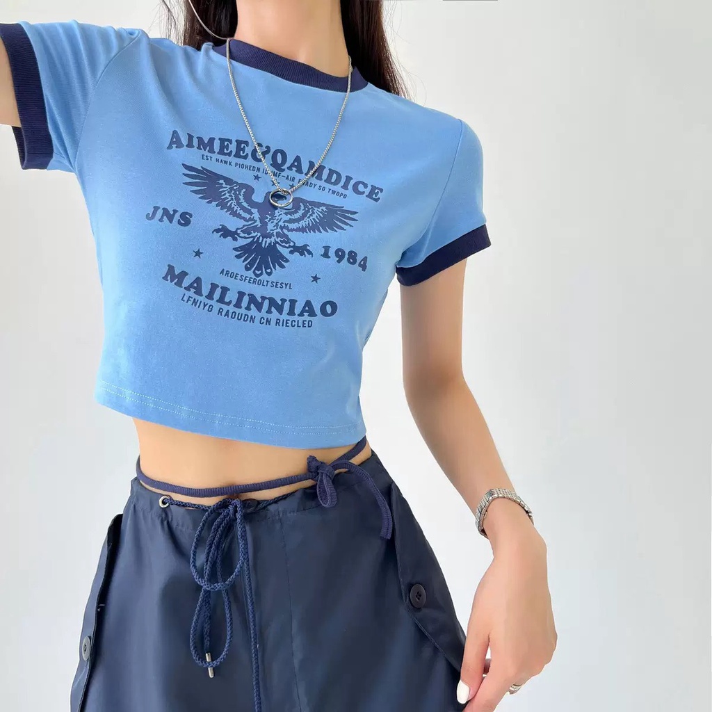 Áo thun croptop Đại Bàng cuốn dây eo