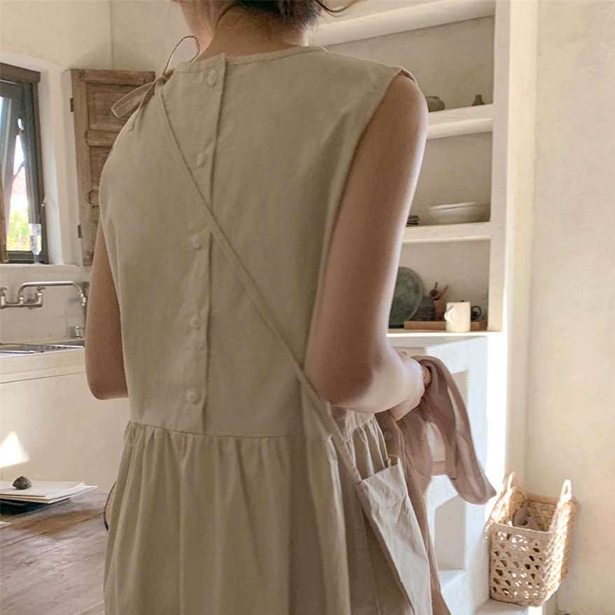 Đầm Sát Nách Xếp Ly Cổ Tròn Dáng Rộng Thời Trang Mùa Hè 51795