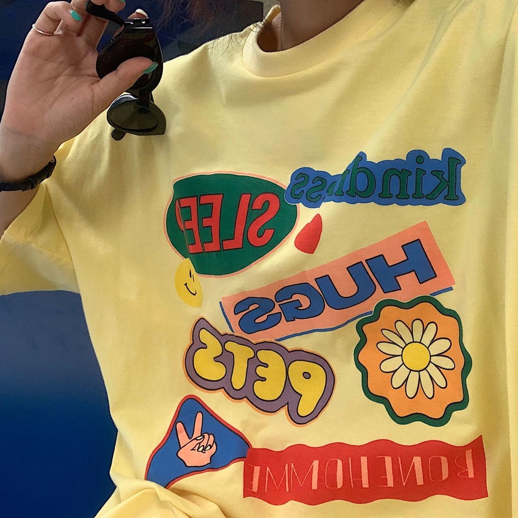 Áo Thun Nữ Ngắn Tay In Hình Hoạt Hình Phong Cách Hàn Quốc