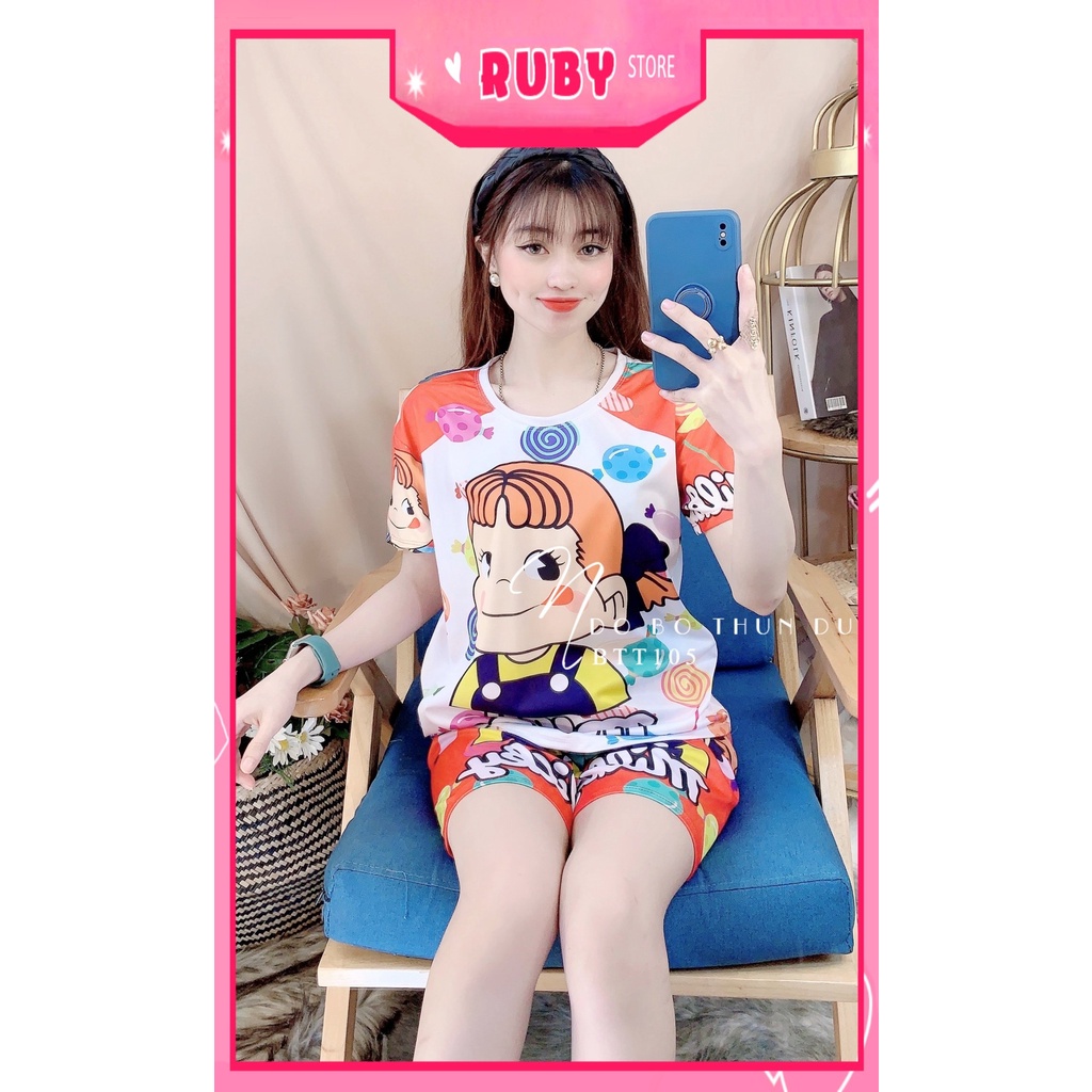 Đồ bộ nữ mặc nhà chất thun mềm mát in hình hoạt hình dễ thương BTT105