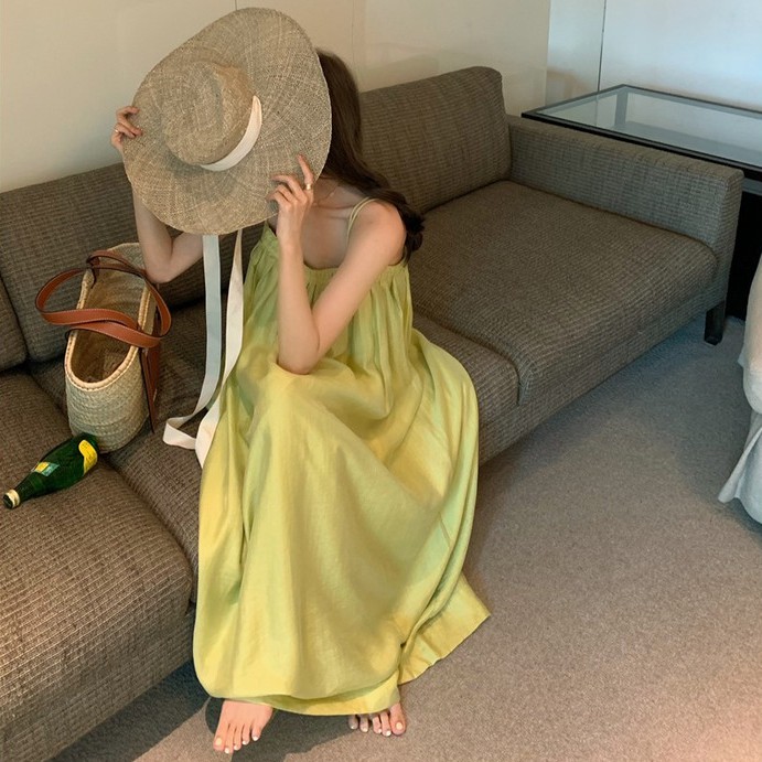 Cocory vn Đầm Ống Hai Dây Đính Bóng Lông Phong Cách Retro Pháp Cho Nữ