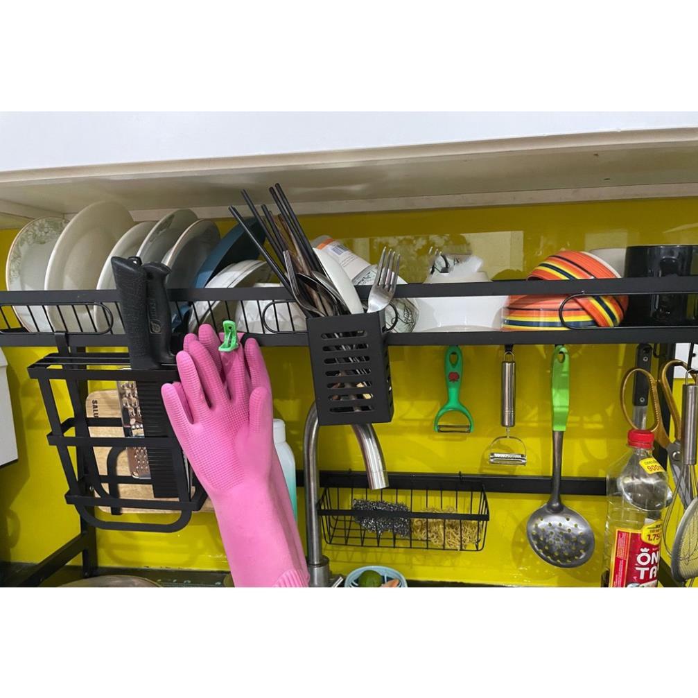 Kệ Để Bát Đĩa Đa Năng Thông Minh - Giá Để Đồ Chén Đĩa Dài 65cm Trên Bồn Rửa Bát Thép Carbon Sơn Đen Cao Cấp
