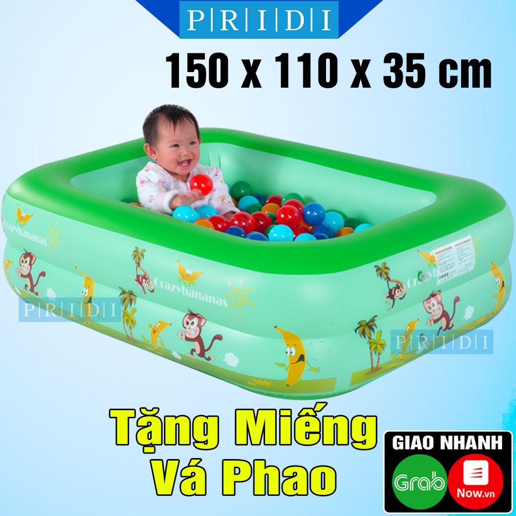 Bể Bơi Cho Bé 2 TẦNG 1M50 Màu Xanh Lá Loại Dày (Tặng Miếng Vá Phao) - Hồ Bơi Phao Bơi Cho Bé, Phao Bơi Trẻ Em PRIDI