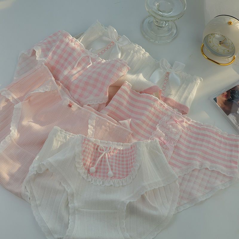 Jiashucheng Quần Lót Cotton Nguyên Chất Phối Ren Lưng Vừa Kiểu Công Chúa Ngọt Ngào Cỡ Lớn Phong Cách Nhật Bản Cho Nữ