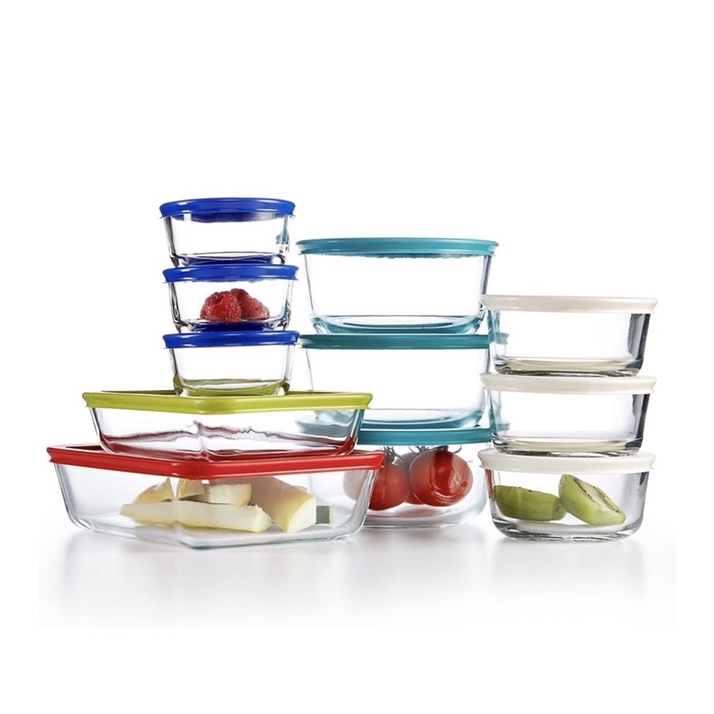 Bộ thố thủy tinh Pyrex có nắp 22 chi tiết / 11 thố + 11 nắp