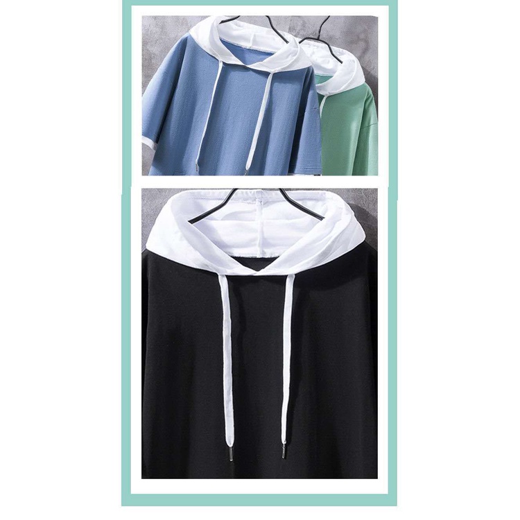 Áo Hoodie Tay Ngắn 100% Cotton Thời Trang Mùa Hè Hàn Quốc Cho Nam