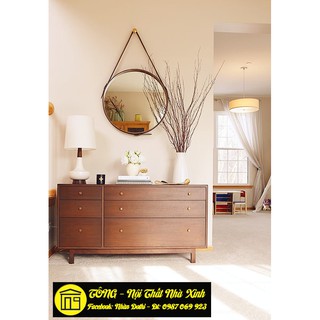 [Hình thật] Gương da bò (gương treo tường trang trí) D= 50cm