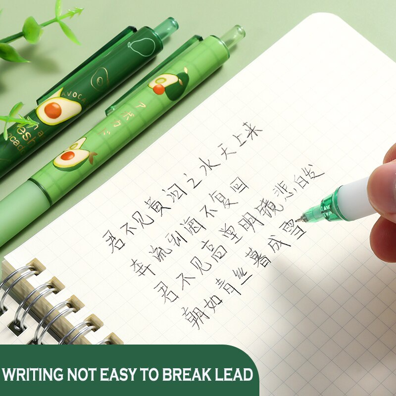 Bộ 2 bút chì bấm ngòi 0.5mm họa tiết quả bơ đáng yêu và 2 hộp ngòi chì tiện lợi