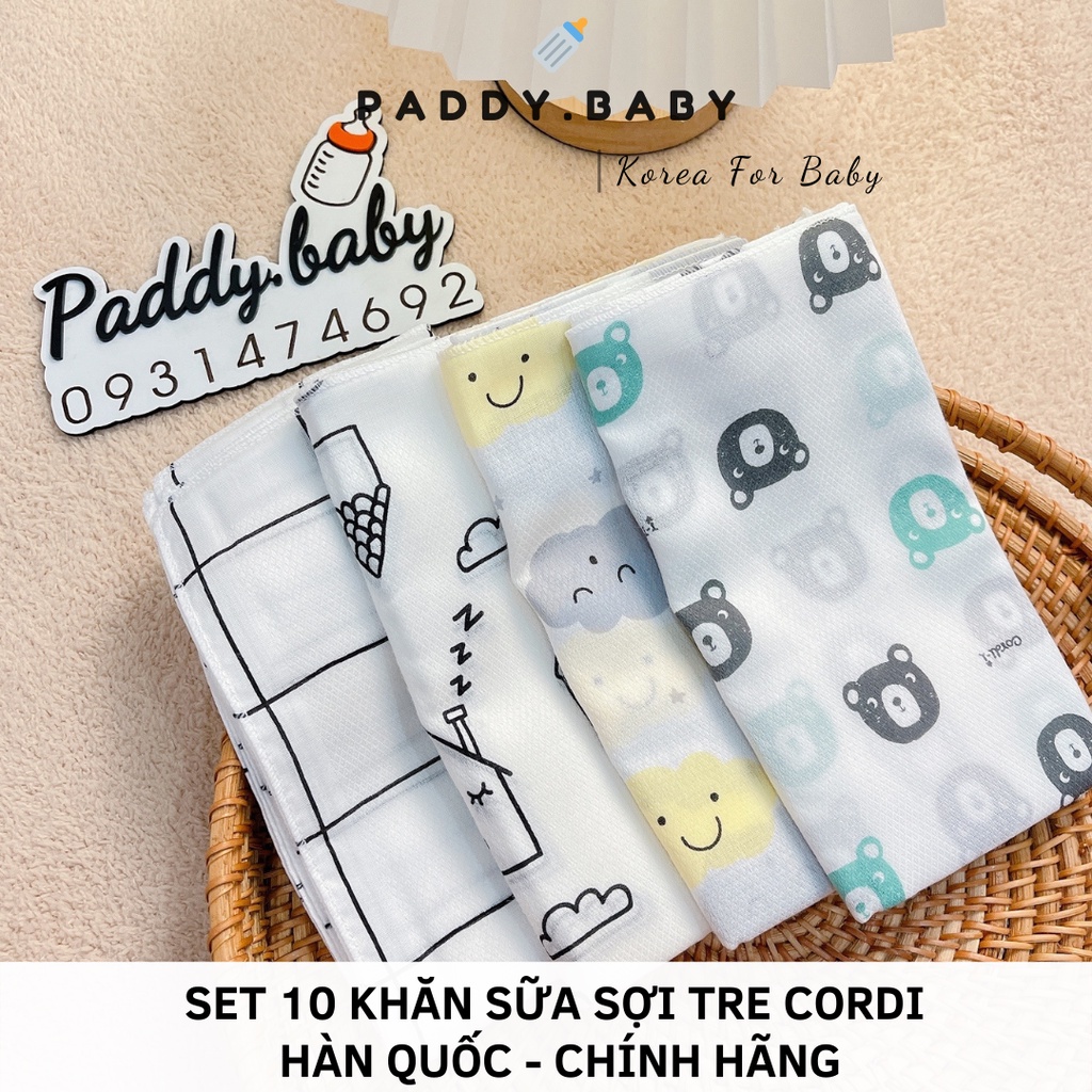 Set 10 khăn sữa sợi tre cao cấp Cordi Hàn Quốc mềm mại cho bé