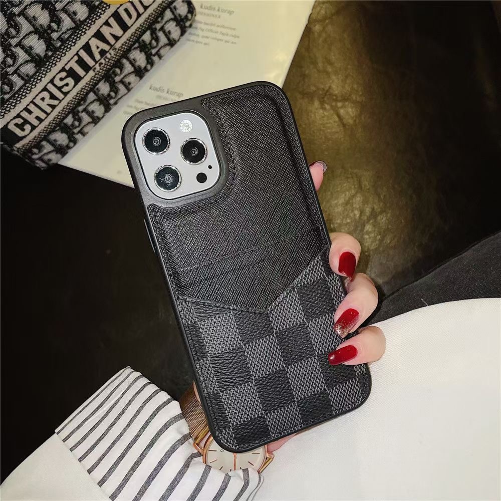 Ốp điện thoại da cao cấp họa tiết kẻ ô với ngăn đựng thẻ cho iPhone 12 12 Pro 12 Pro Simple 11 Pro Max 7 8 Plus