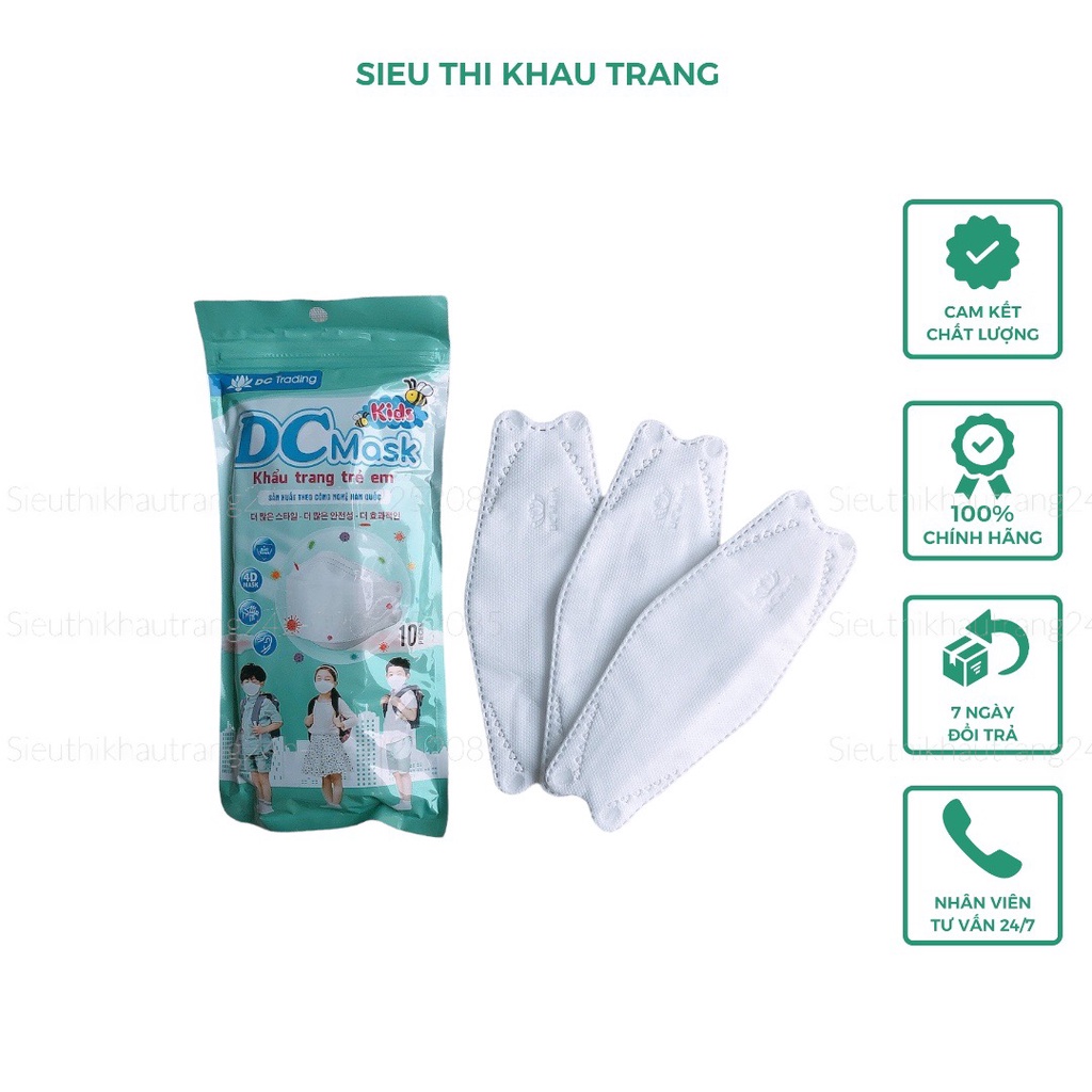 Combo 10-50 Chiếc Khẩu Trang Y Tế Trẻ Em KF94 4D Kháng Khuẩn Trắng Trơn Cho Bé Từ 4-12 Tuổi