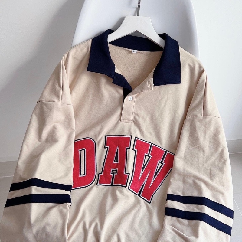 Áo Sweater Polo DAW Vải da cá màu NÂU/TAN/XANH NAVY Form Rộng Ulzzang 🖤 Nam nữ unisex 🖤 Áo Sweater có cổ Jaystoree