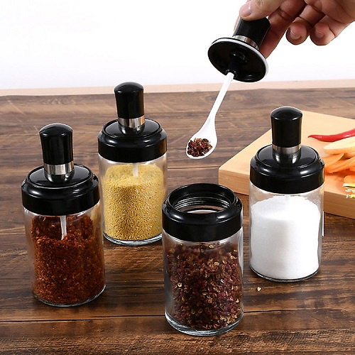 Hũ Đựng Gia Vị Thủy Tinh Kèm Thìa Thông Minh