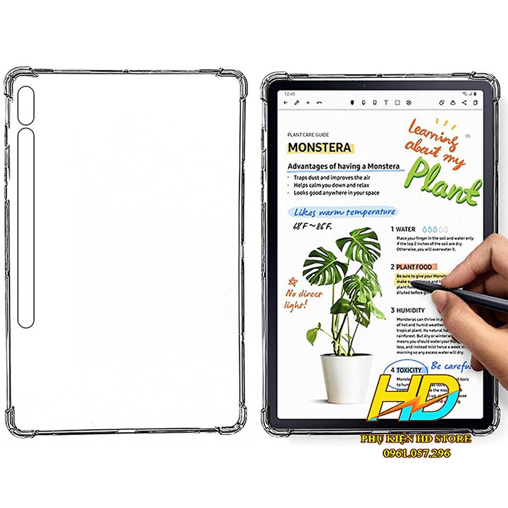 Ốp Lưng Cho Samsung Tab S7 FE  12.4 inch Dẻo Silicon Trong Suốt Chống Sốc ,Chống Va Đập, Có Gờ Bảo Vệ Camera