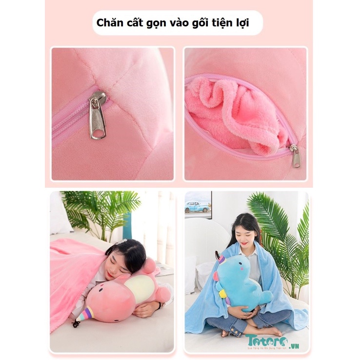 Bộ Chăn trong Gối văn phòng cao cấp 3 trong 1 Gấu bông Khủng Long Mập Ú Thú bông dễ thương