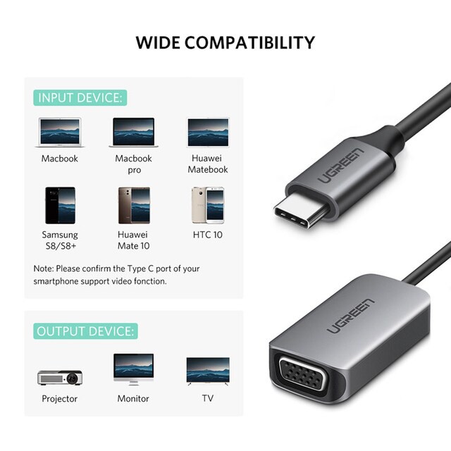 Cáp Chuyển USB C sang VGA Cao Cấp Ugreen 50316 (Vỏ nhôm) Chính Hãng