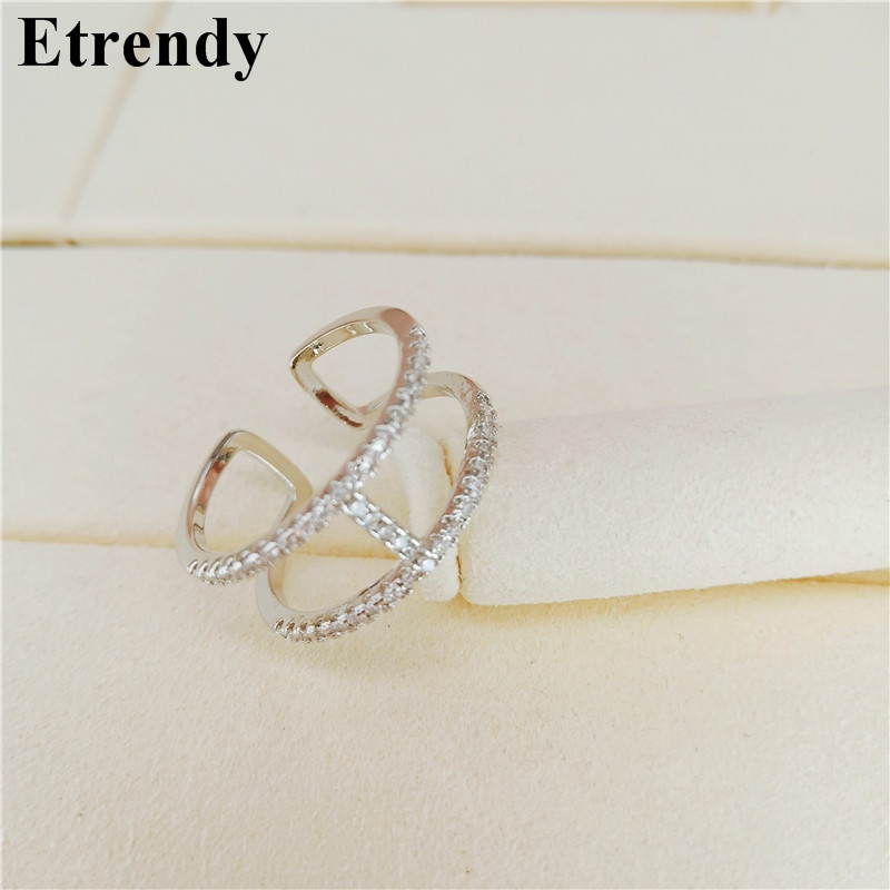Nhẫn Hở Hai Lớp Đính Đá Zircon Sang Trọng Cho Nữ