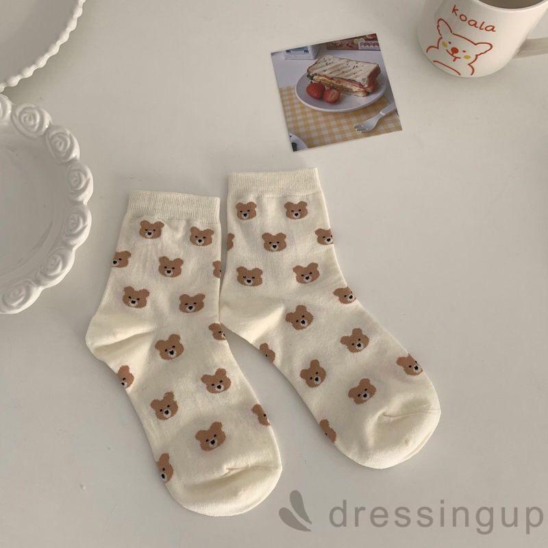 Vớ cotton mềm mại in họa tiết gấu hoạt hình dễ thương nhiều màu tùy chọn cho nữ