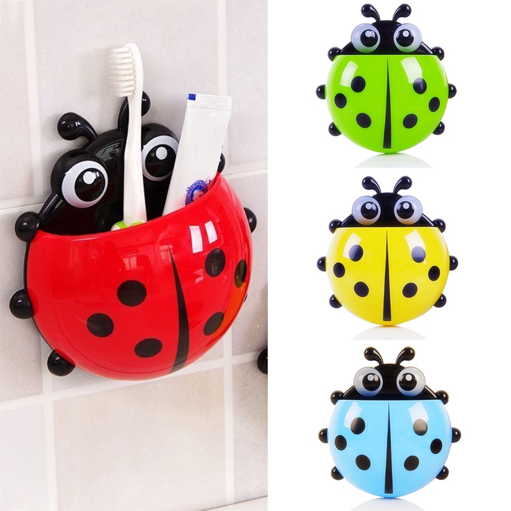 Giá đỡ bàn chải đánh răng Treo tường Hút kem đánh răng Giá đỡ sáng tạo Phim hoạt hình dễ thương Bọ rùa Hộp đựng bàn chải đánh răng Hộp tổ chức cho phòng tắm vòi hoa sen