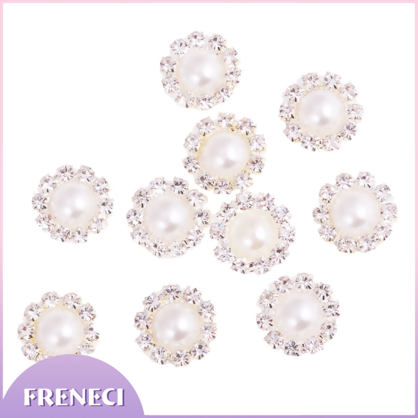 Set 10 Nút Thắt Hình Bông Hoa Đính Đá Và Ngọc Trai 13mm Trang Trí Sổ Tay / Đám Cưới
