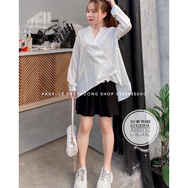 Sơmi cổ trụ xẻ bigsize nút ngọc