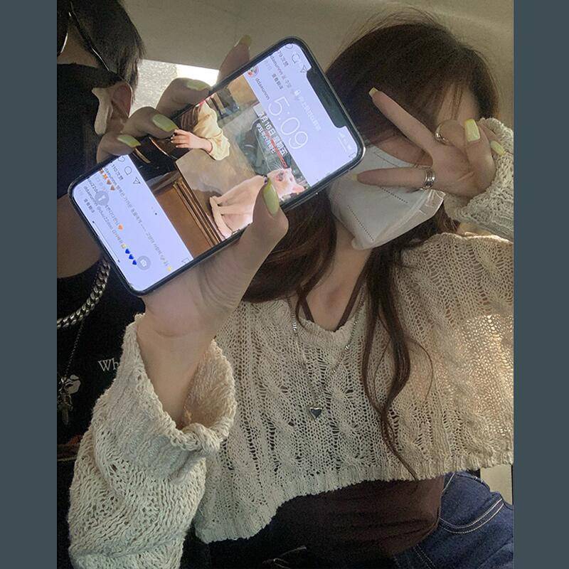 Áo khoác croptop nu Áo Len Hai Dây Dệt Kim Dáng Ngắn Phong Cách Hàn Quốc Thời Trang Mùa Thu Cho Nữ