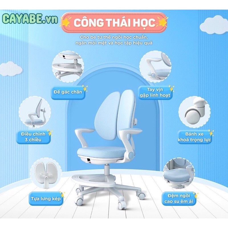 GHẾ HỌC SINH CHỐNG GÙ, CHỐNG CẬN CAYABE CHO TRẺ EM MÀU HỒNG CB-9