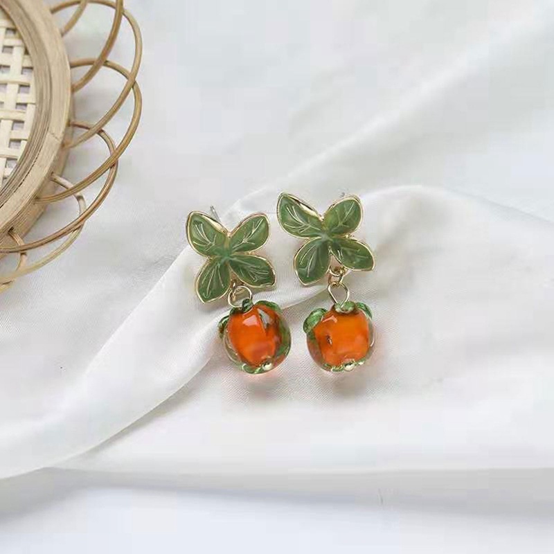 1 Cặp Bông Tai Hình Hoa Lá / Quả Cam / Sơn Dầu Màu Sắc Sáng Tạo Cho Nữ