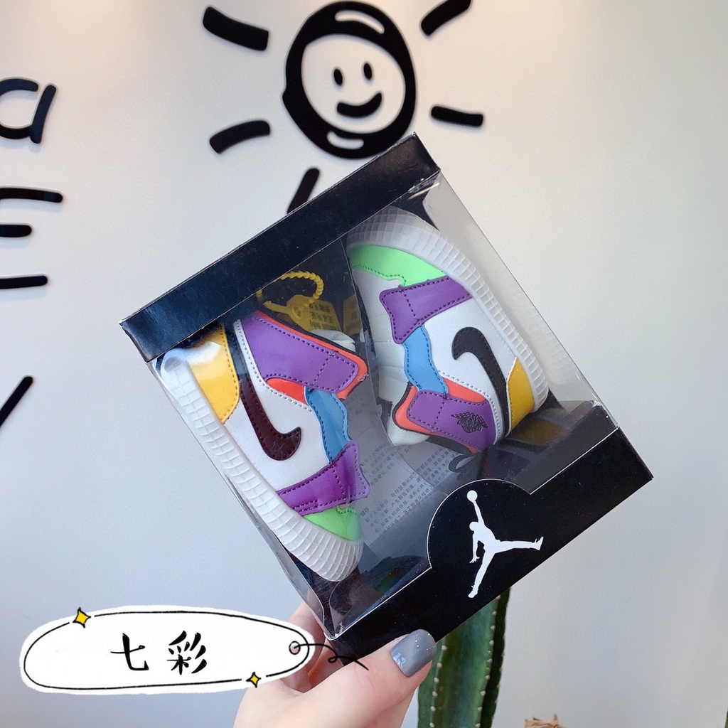 276*hàng Có Sẵn * Giày Nike Air Jordan1 AJ1 Cổ Cao Hở Ngón Màu Đen Làm Quà Tặng Cho Bé Từ 4-12 Tháng