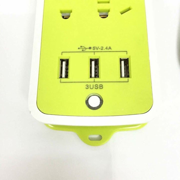Ổ Điện, Ổ Cắm Điện Nhựa ABS An Toàn Có Khóa Công Tắc, 6 Ổ Cắm Và 3 Khe Cắm Usb Thông Minh Màu Xanh Lá