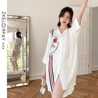 Váy sơ mi họa tiết lụa warm qccc - hàng có sẵn