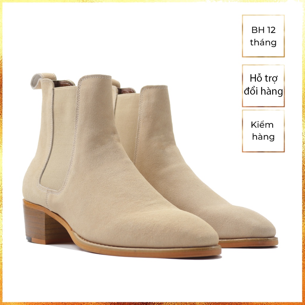 Giày Chelsea boots tan da bò cao cấp nhập khẩu handmade August shoes CB21T gót 5cm chính hãng bảo hành 12 tháng