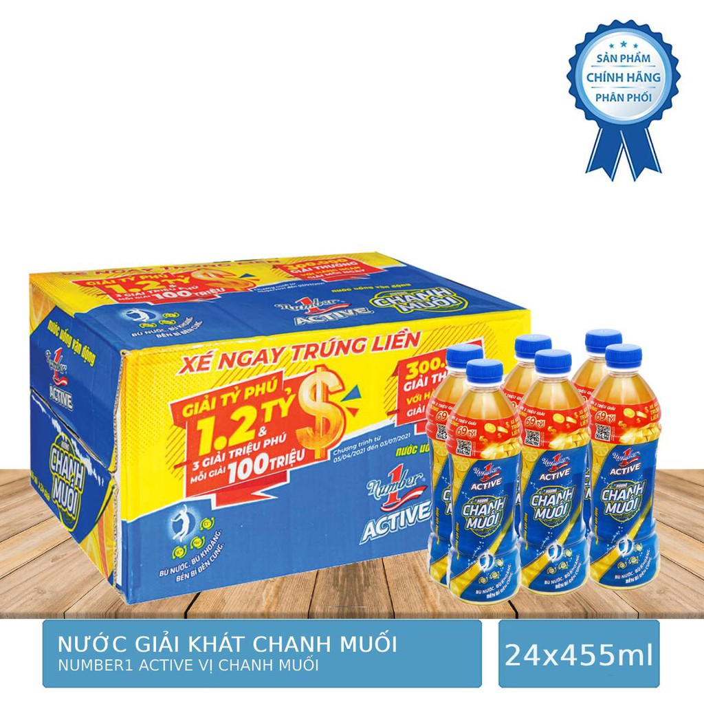 Thùng 24 Chai Nước Giải Khát Tăng Lực Chanh Muối Number1 455ml