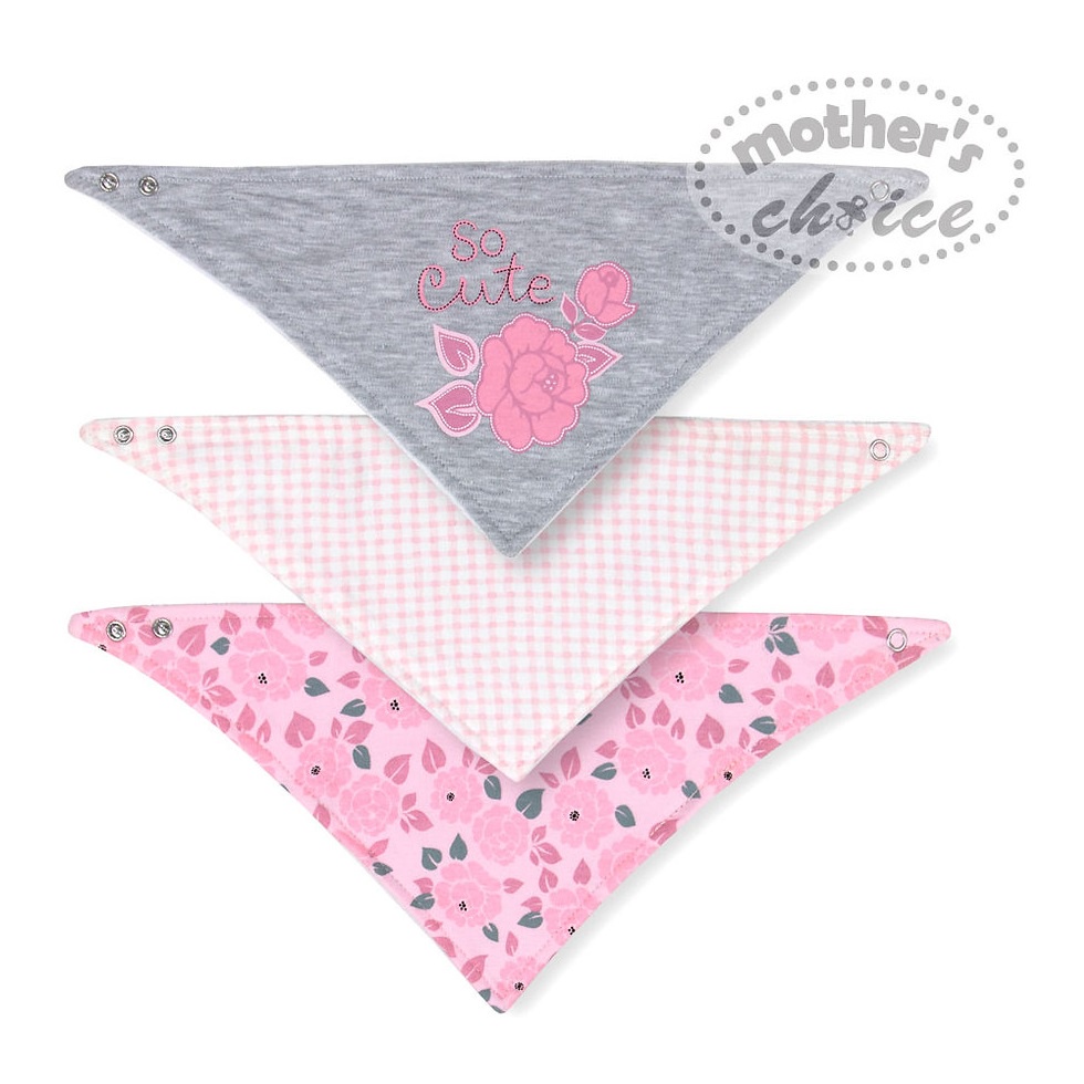 Yếm cho bé gái màu ghi họa tiết hoa hồng đáng yêu Mother's Choice - yếm tam giác chất liệu cotton TS3042A