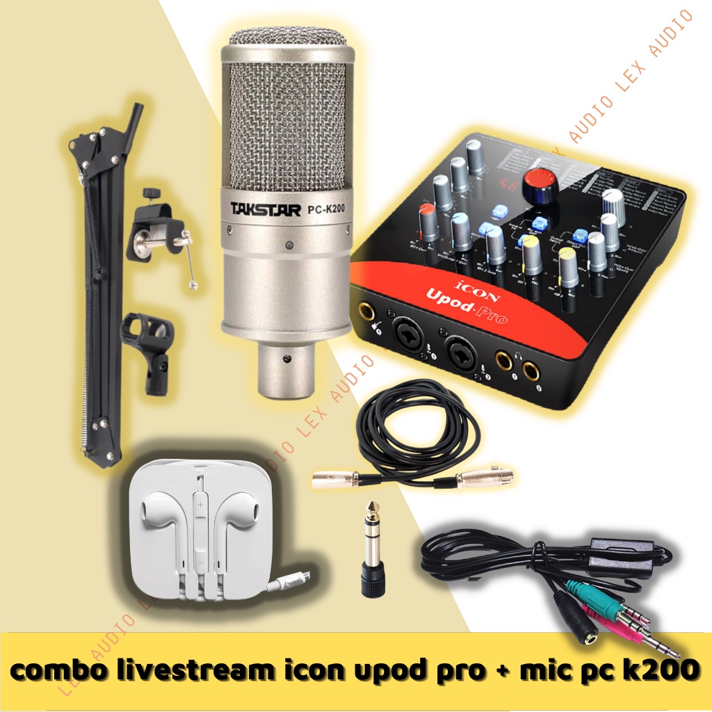 combo hát livestream chính hãng takstar Pc-k200 và soundcard icon upod pro,tai nghe zin và phụ kiện