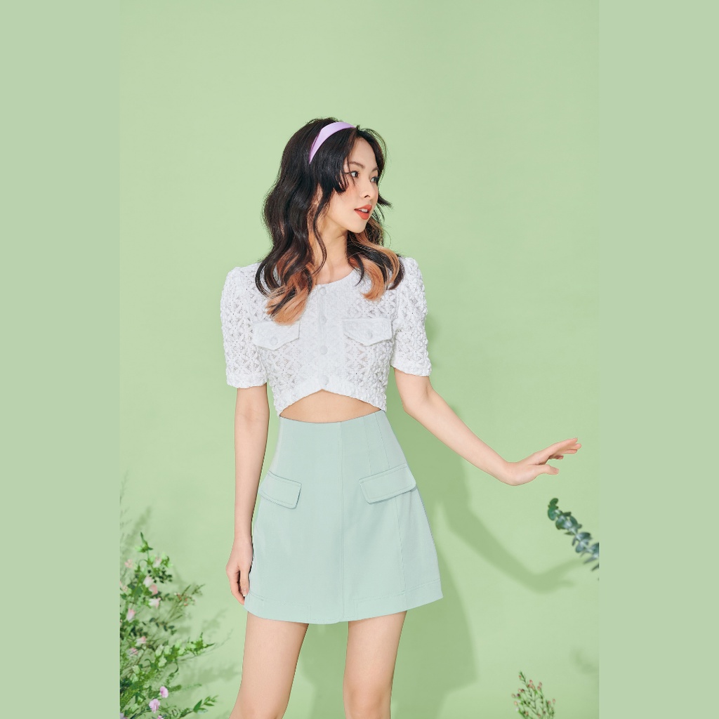 Áo croptop tay ngắn vai bồng cổ tròn Early Top By Gum Tailor