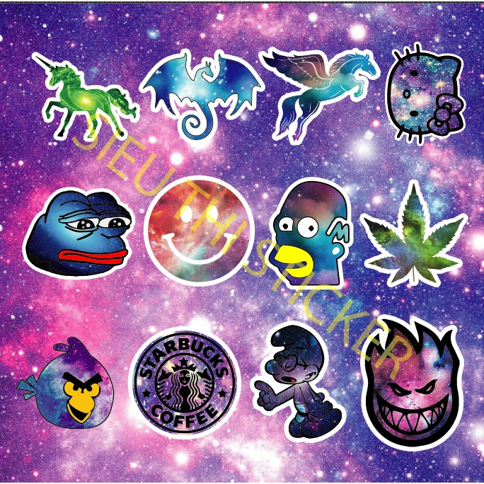 Sticker Galaxy hiệu ứng kim tuyến lấp lánh rất đẹp (MẪU NGẪU NHIÊN), Sticker dán nón bảo hiểm, dán xe máy, dán laptop, d