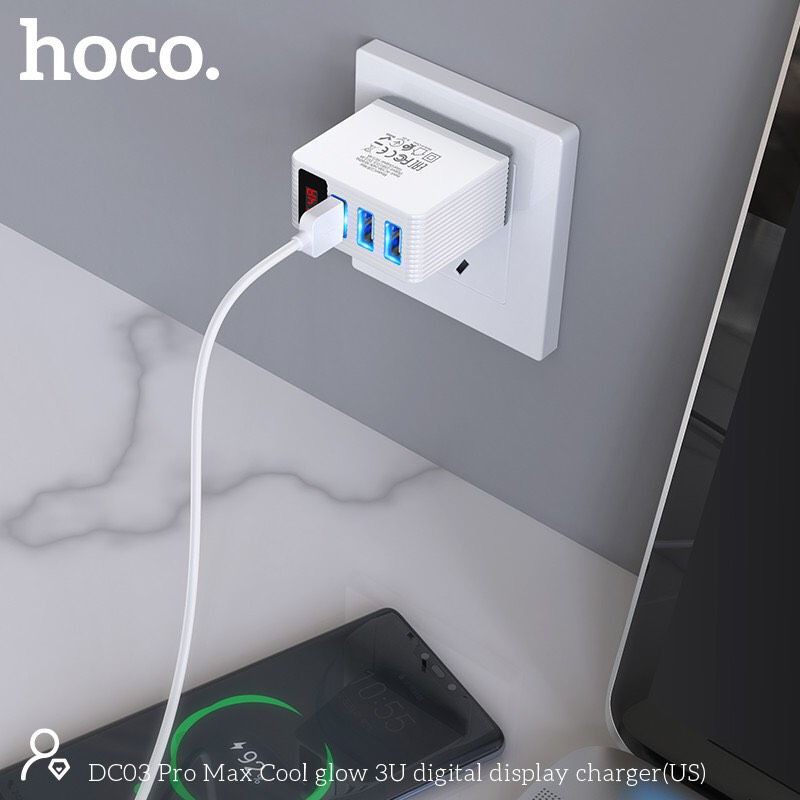 ✅Nowship - cốc sạc nhanh 3 cổng USB 3.4A HOCO DC03 pro màn hình LED tương thích nhiều thiết bị