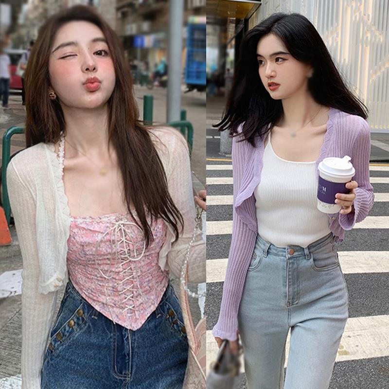 Áo Cardigan Dệt Kim Tay Dài Màu Sắc Đơn Giản Cho Nữ