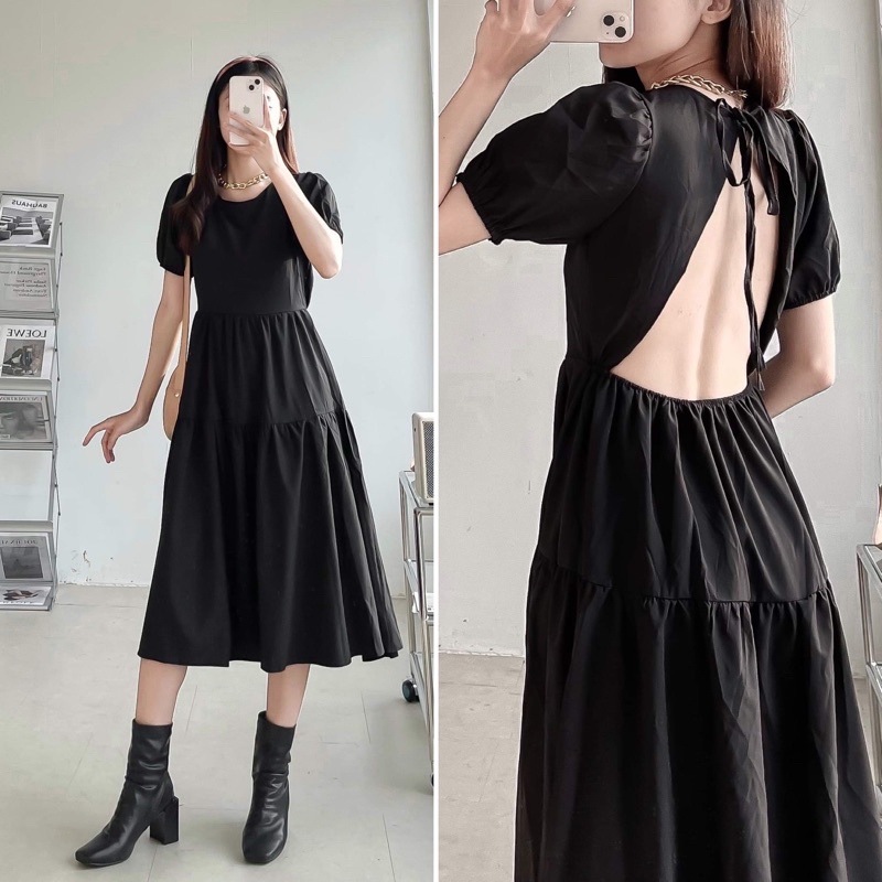 Hình chụp thật- Đầm cutout lưng tay ngắn