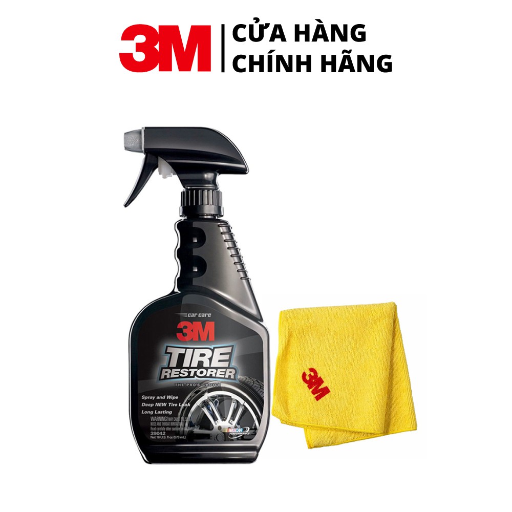 Tặng miếng thơm - Combo Chai xịt bảo dưỡng và phủ bóng lốp xe 3M Tyre Restorer + Khăn lau xe hơi chuyên dụng 3M 50400