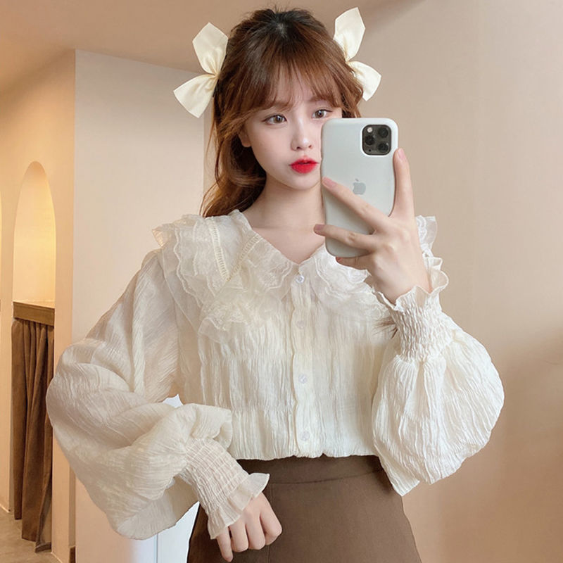 Áo kiểu tay dài phối ren phong cách ngọt ngào thời trang mùa hè dành cho nữ | BigBuy360 - bigbuy360.vn