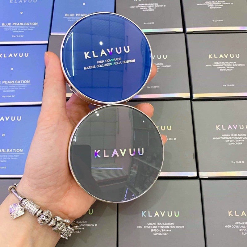 Phấn Nước Klavuu Blue Pearlsation High Coverage Marine Collagen Aqua Cushion Cho Da Khô và Da Thường