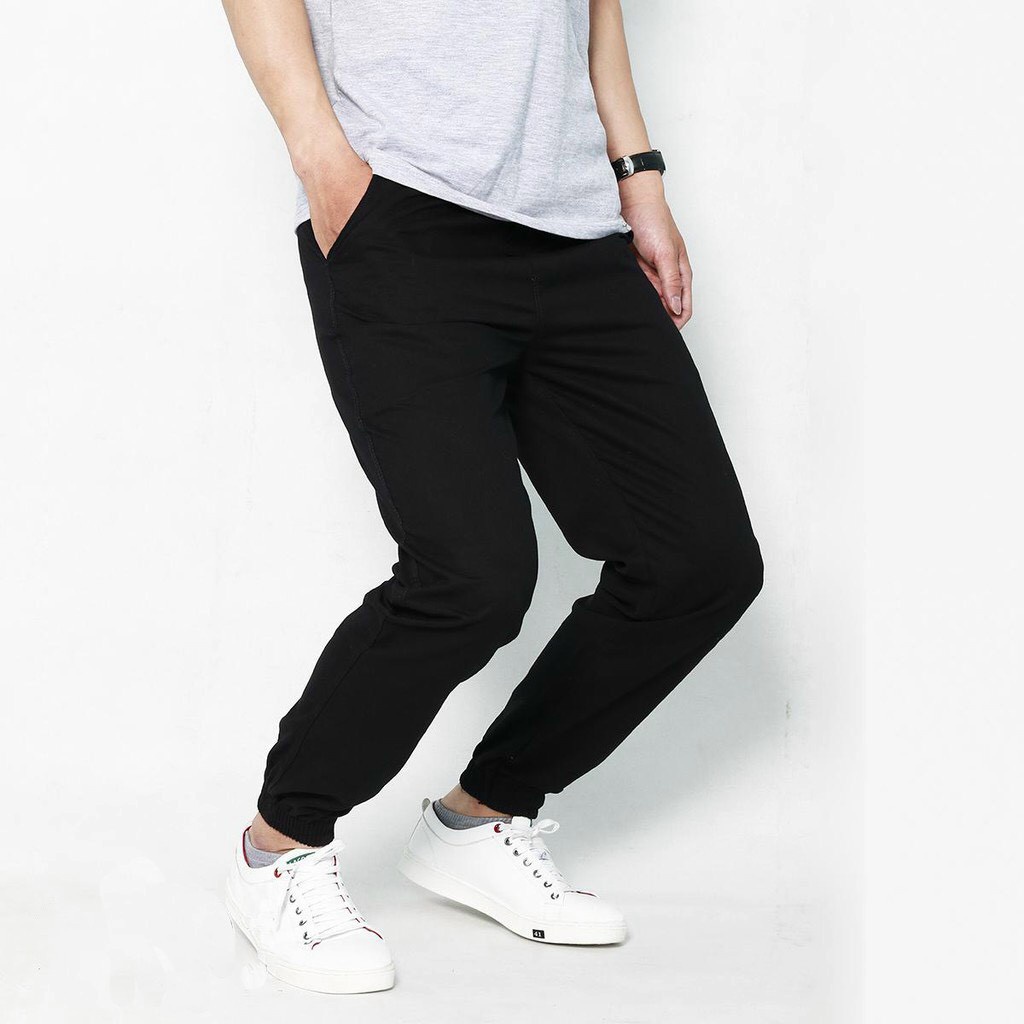Quần kaki dài nam trơn bo chân không khóa kéo, lưng thun ống suông kiểu jogger thời trang hàn