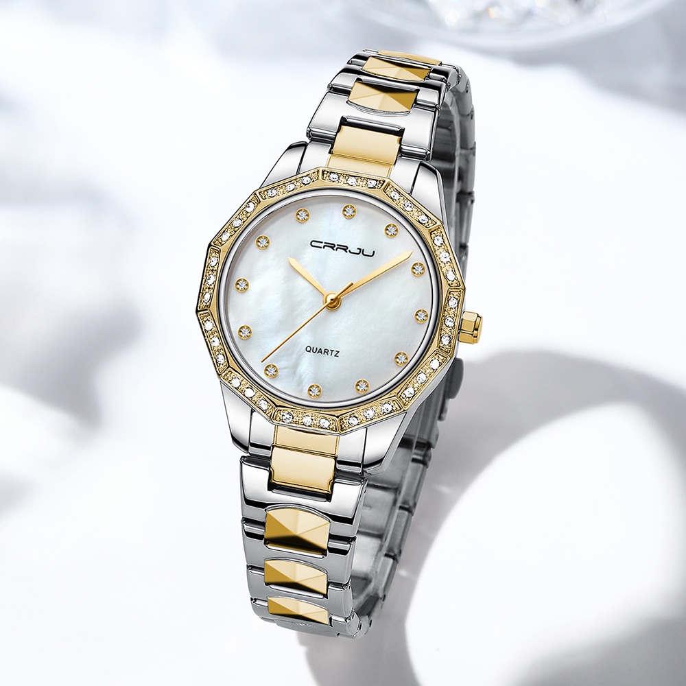 Đồng hồ quartz CRRJU 2195S bằng thép không gỉ chống nước sang trọng cho nữ