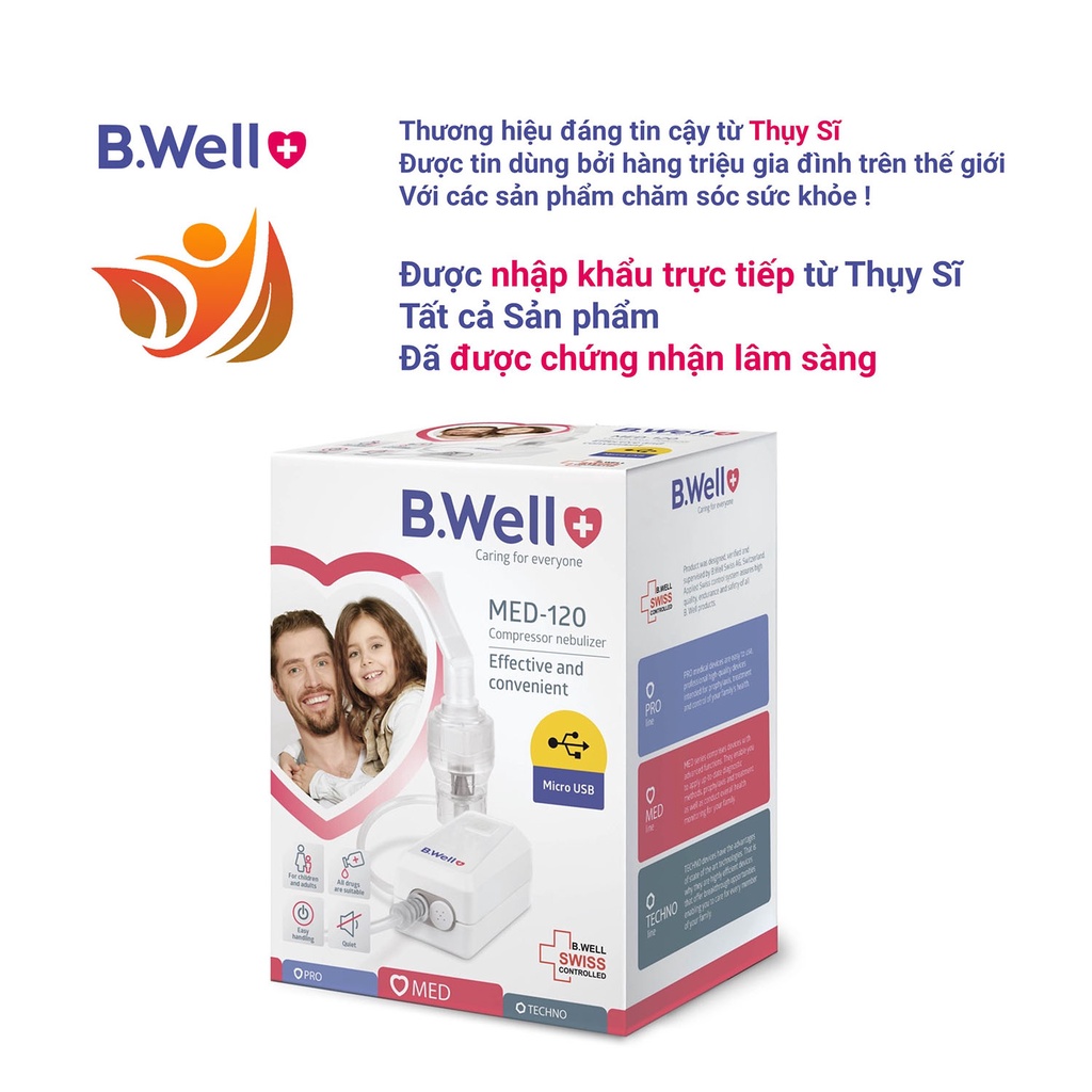 Máy khí dung xông mũi họng cầm tay cho bé và người lớn b.well med 120 - bwell y tế 360