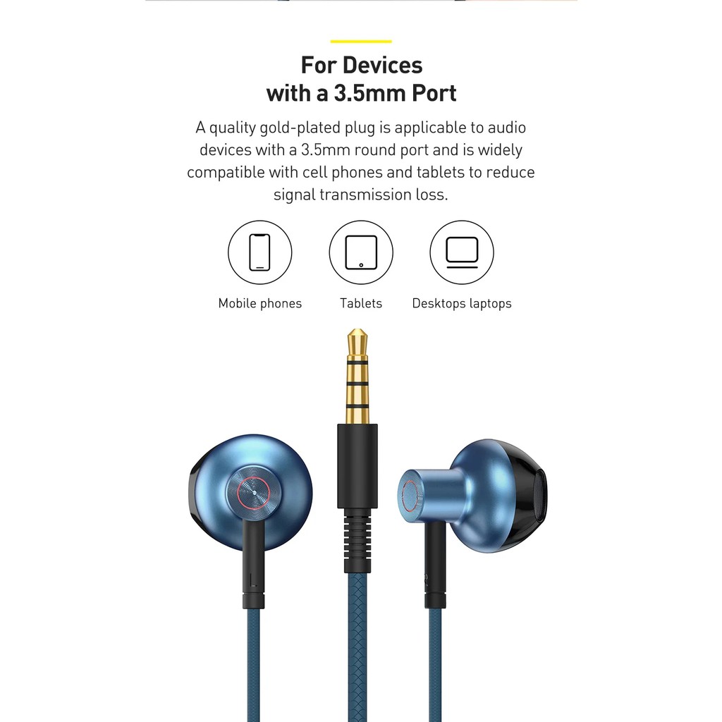 Tai nghe AUX 3.5mm Baseus Encok H19 Wired Earphone (6D surround, Deep Bass, with ECM Microphone for HD Calling)