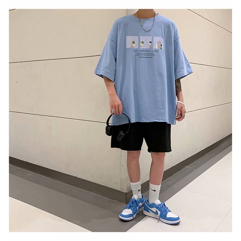Áo Nam Tay Ngắn In Chữ Ponyo And Sosuk Size M-3Xl