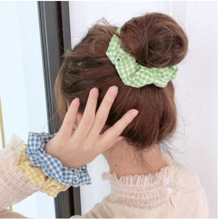 (Đọc Mô Tả )Dây buộc tóc, Cột tóc Scrunchies Co Giãn Họa Tiết Vải Caro Thời Trang Cho Nữ